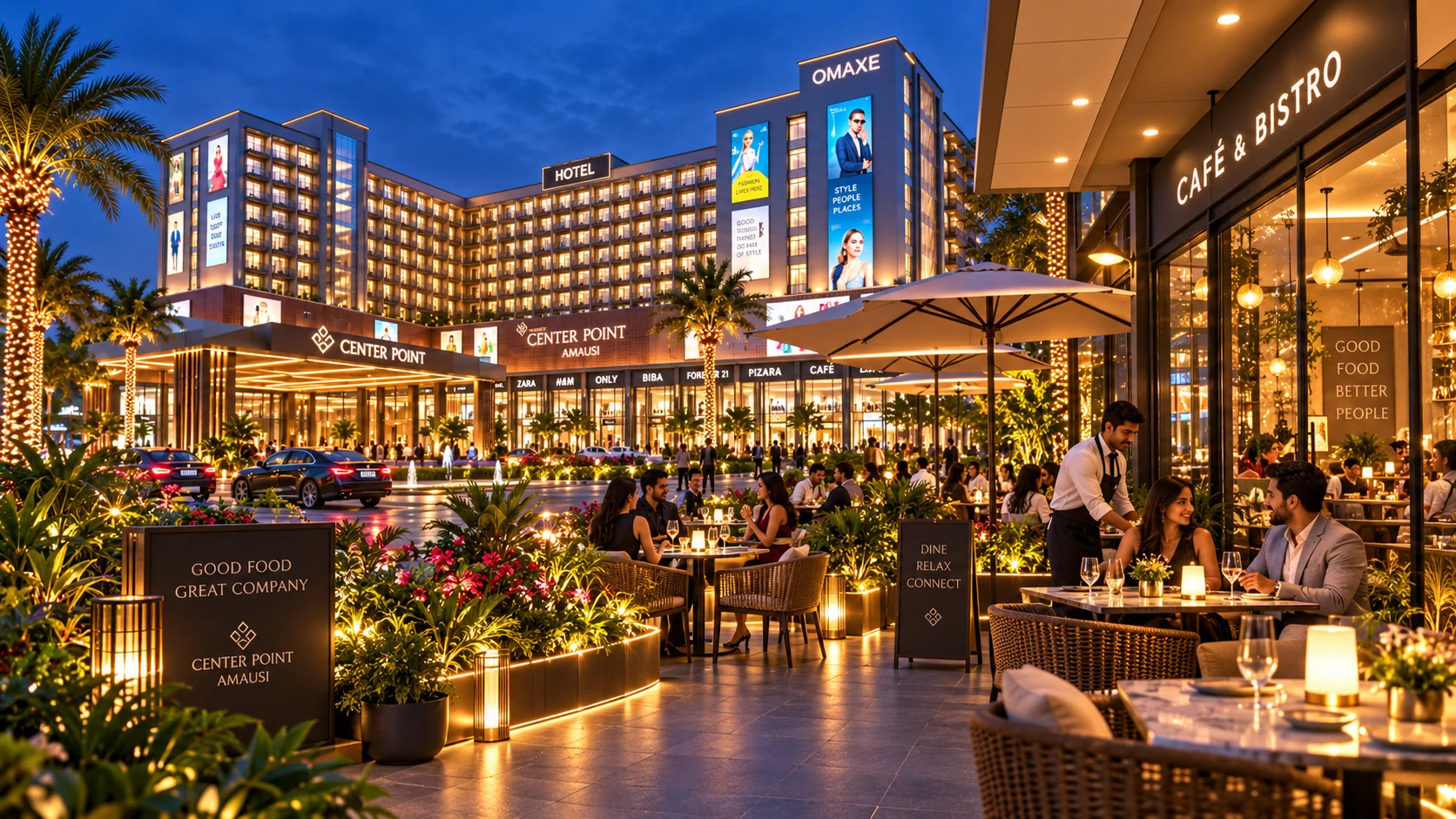 Dining and commercial lifestyle at Omaxe Centre Point Amausi Lucknow